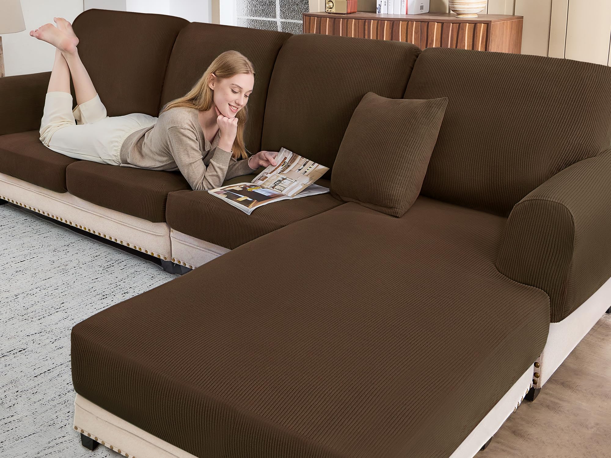 Photo 1 of BT.WA Sectional Couch Covers for Sofa Cushion L Shaped Couch Cover Washable Soft Couch Cushion Covers Stretch Sofa Slipcovers(3-Piece for Sofa Seat or Backrest, Caramel)