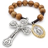 TALISMAN4U One Decade Catholic Rosary Olive Wood Beads Miraculous Medal | 10mm Prayer Beads, Holy Trinity Crucifix, Corded Tenner Pocket Chaplet, Holy Land Gift for Men &amp; Women, Rosary Pouch