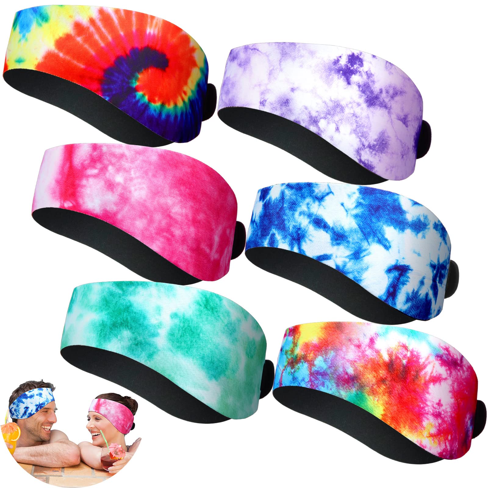 Photo 1 of Honoson 6 Pcs Swimming Headband for Kids Adults Waterproof Swim Ear Cover Adjustable Bands for Water Sport Ear Protection(Tie Dye)