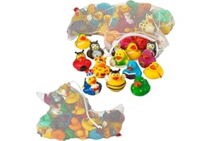 Kicko Assorted Rubber Ducks with Mesh Bag - 50 Ducklings, 2 Inch – Jeep Ducks for Kids, Baby Bath Toys, Sensory Play, Stress Relief, Novelty, Stocking Stuffers, Classroom Prizes, Supplies, Holidays