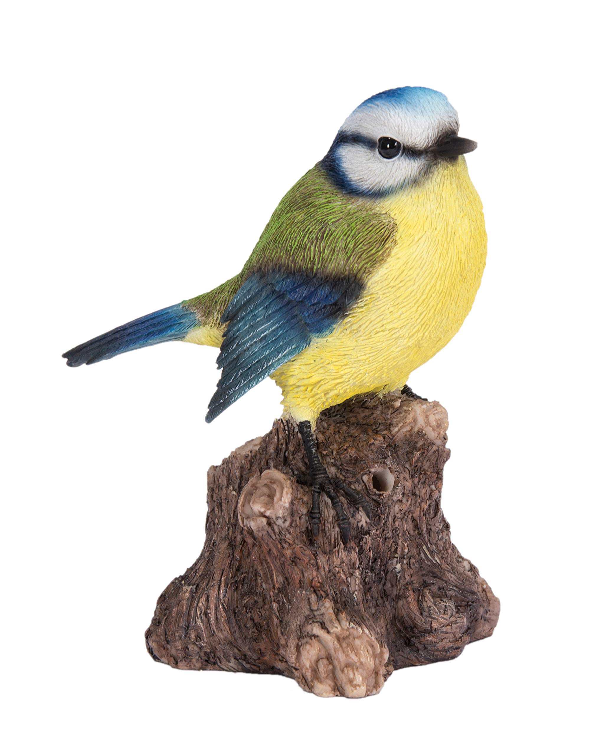 Singing Blue Tit on Stump Highly Detailed Home or Garden Decoration with Built in Motion Sensor (WBS-BT05-F)