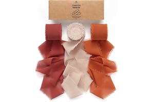 Vitalizart Fall Handmade Chiffon Silk Ribbon Fringe 1.5" x 21 Yd Terracotta Frayed Edges Ribbons for Wedding Invitations Bridal Bouquets Gifts Wrapping Crafts Holiday Party Decorations