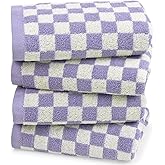 Hand Towel for Bathroom Guest Room Home - 100% Cotton Face Towel Set Lilac Checkered, Extra Soft, Absorbent 4-Piece for Daily Use