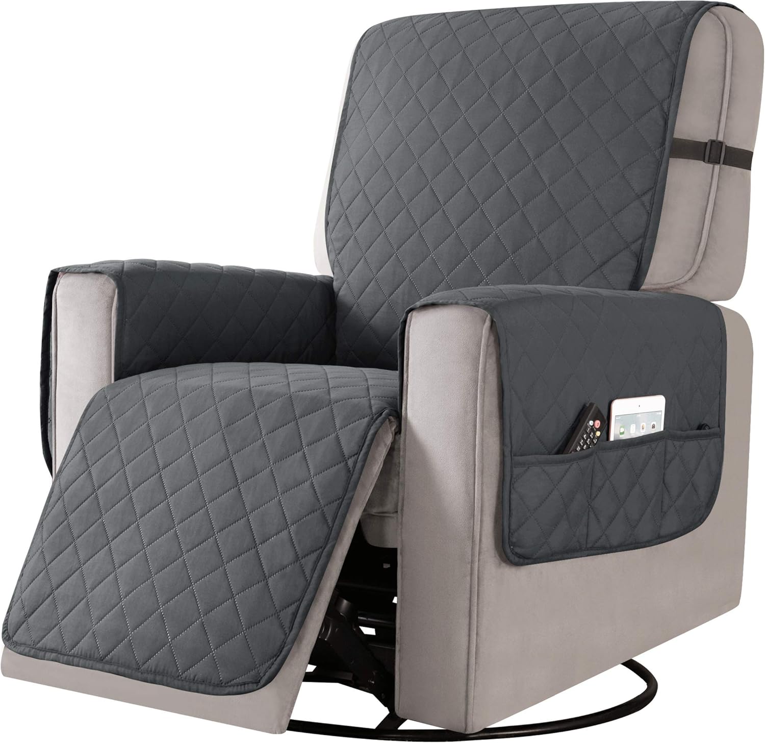 Slipcovers - CHUN YI Recliner Chair Cover Reversible Large Recliner Slipcover for Dogs Seat Width to 28 Inch Washable Recliner Chair Protector with Elastic Adjustable Strap for Kids and Pets (Large, Grey)