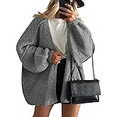 PRETTYGARDEN Womens Oversized Cardigan Sweaters 2026 Fall Long Lantern Sleeve Knit Open Front Lightweight Sweater