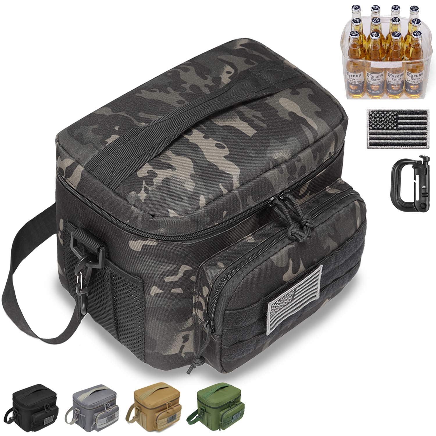DBTACTactical Lunch Bag, Insulated Lunch Box for Men Women Adult | Durable School Lunch Pail for Teens | Leakproof Lunch Cooler Tote for Work Office Travel | Soft Easy to Clean Liner x2, Black Camo
