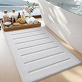 LUMI Soft Absorbent Bathroom Rugs, Non Slip Bath Mats for Bathroom, Fluffy Thick Striped Bath Rug with Washable, Ideal for Floor, Shower Tub, Entryway, 17"x30", White