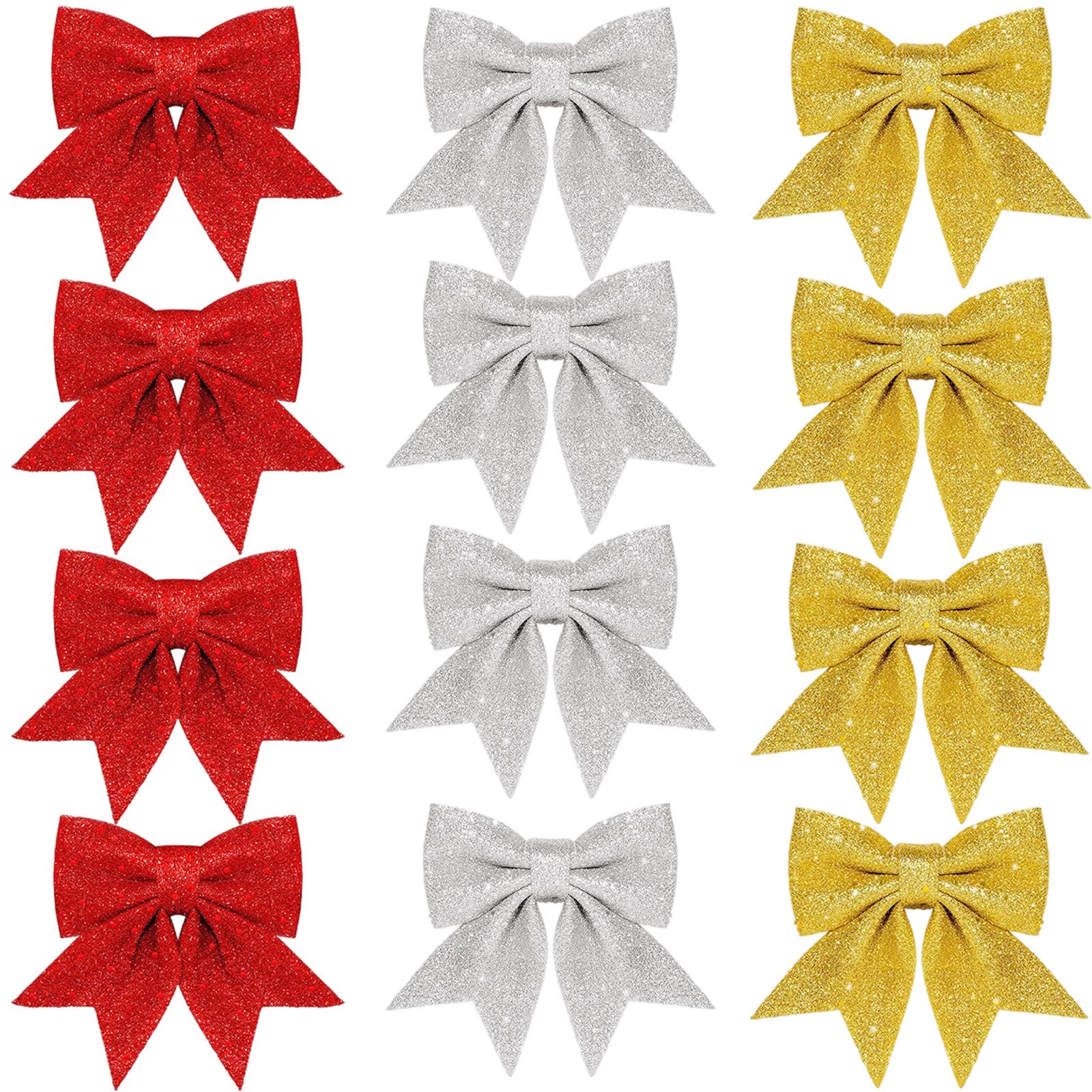 12Pack Red Gold Silver Bows for Christmas Tree,Small Glitter Wreaths Bows Christmas Bows for Tree Decorations,Xmas Tree Bows,Sequin Bows Ties Ornaments for Christmas Tree,Wreaths,Garland Decorations