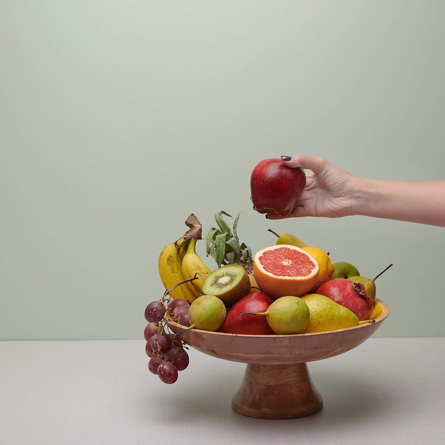Pedestal Fruit Bowl or Large Wooden Serving Bowl Decorative Wood Bowls