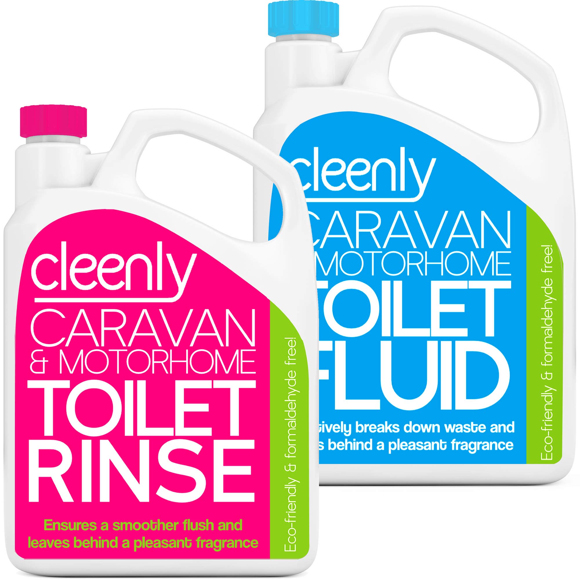 Cleenly Blue 2L and Pink 2L Toilet Chemical Rinse Solution Fluid Cleaner for Caravan and Motorhomes - Eco-Friendly, Formaldehyde Free - Upto 20 Treatments
