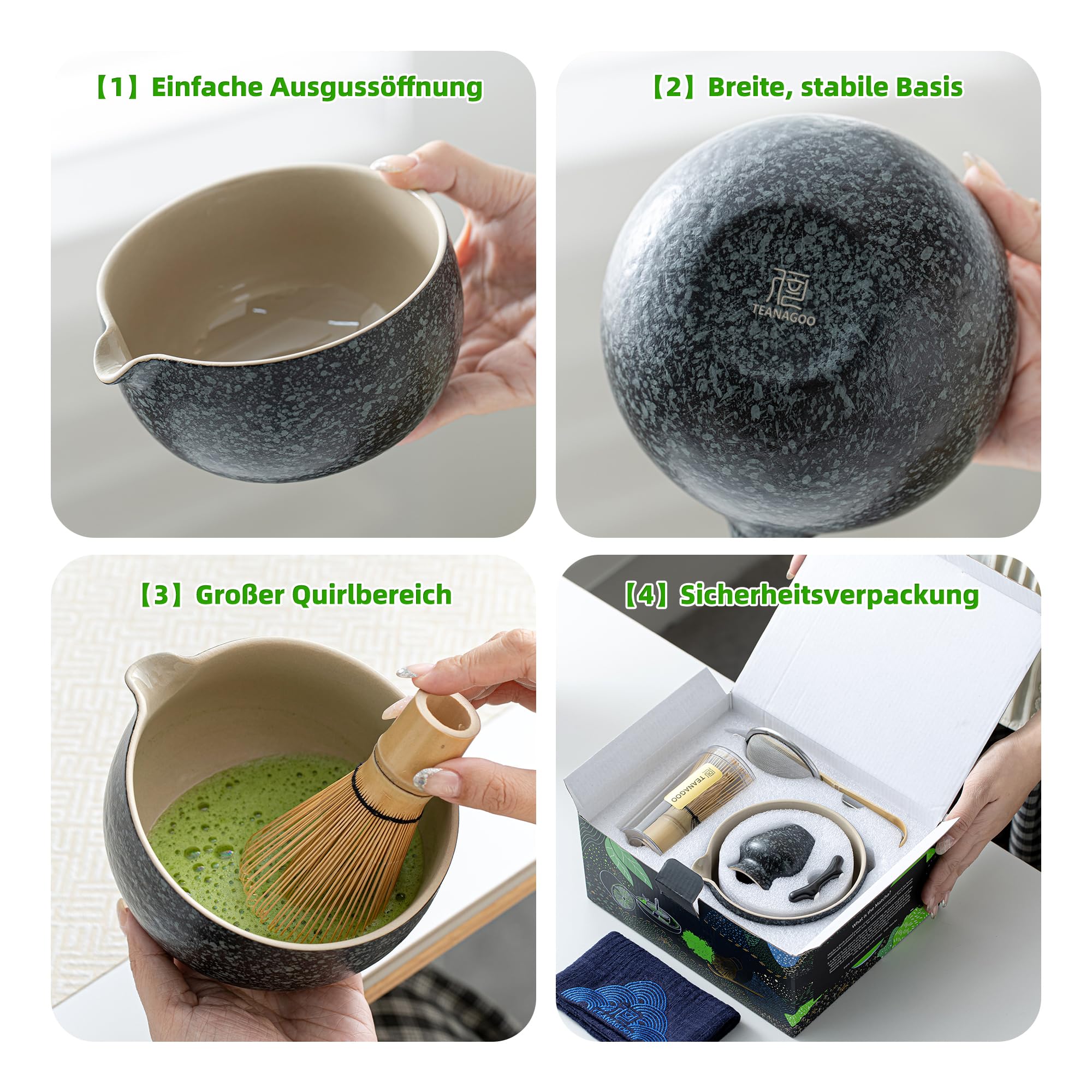 TEANAGOO Matcha Set | Matcha Tee Set | Matcha Schale |matcha zubehör set|Matcha Schüssel mit Ausgießer Bambus Matcha Besen-7 Stück MatchaTea Sets für Matcha-Liebhaber,N17, Anthrazitgrau 4