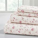 Modern Threads 4-Piece Ultra Soft Microfiber Bed Sheets Set, Wrinkle Free Sheets with Deep Pockets Fitted Sheet, Flat Sheet &amp; Pillowcases, Lightweight Breathable Bedding, Floral Rose, King
