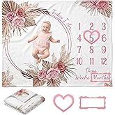 Warmther Baby Monthly Milestone Blanket, 40"x50" Flannel Monthly Milestone Photo Backdrop, Washable & Dryable, Floral Boho