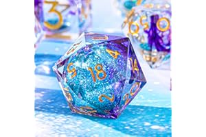 YEMEKO Single Liquid Core D20 Dice - 22mm, 20 Sided D&D Dice for Dungeons and Dragons, RPG, Roleplaying Games MTG Table Games, Handmade Polyhedral Dice with Resin Sharp Edge (Blue Purple)