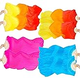 KEJJNYER 4 Pair Silk Belly Dance Bamboo Fans, 1.8M Long Folding Belly Dance Silk Fan, Silk Fans for Dance, Dancing Show(Left+Right)