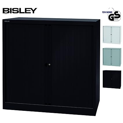 BISLEY Rolladenschrank mit Schloss | Schrank aus Metall | Rolladen aus Kunststoff abschließbar inkl. 2 Einlegeböden | Rolllad