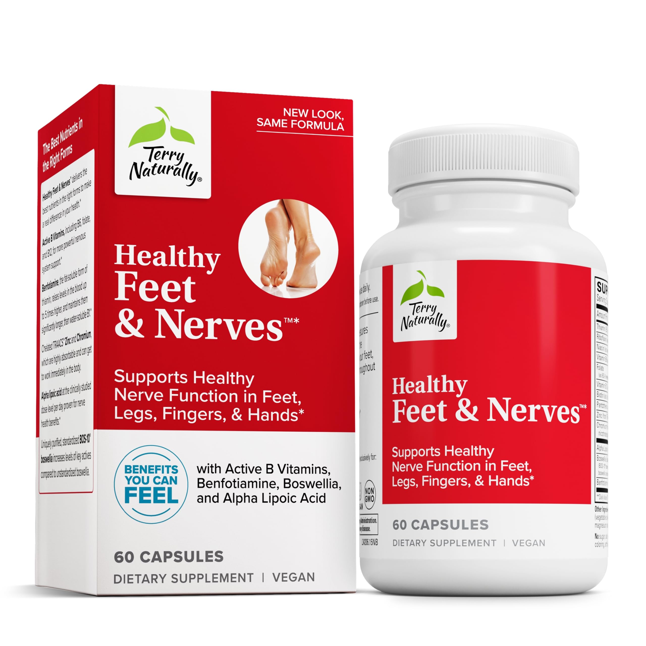 Terry Naturally Healthy Feet & Nerves - Herbal Supplement with Bioactive Vitamin B12 - Circulation & Nerve Health Support Supplement - Vegan Capsules with Boswellia Serrata - 60 Capsules