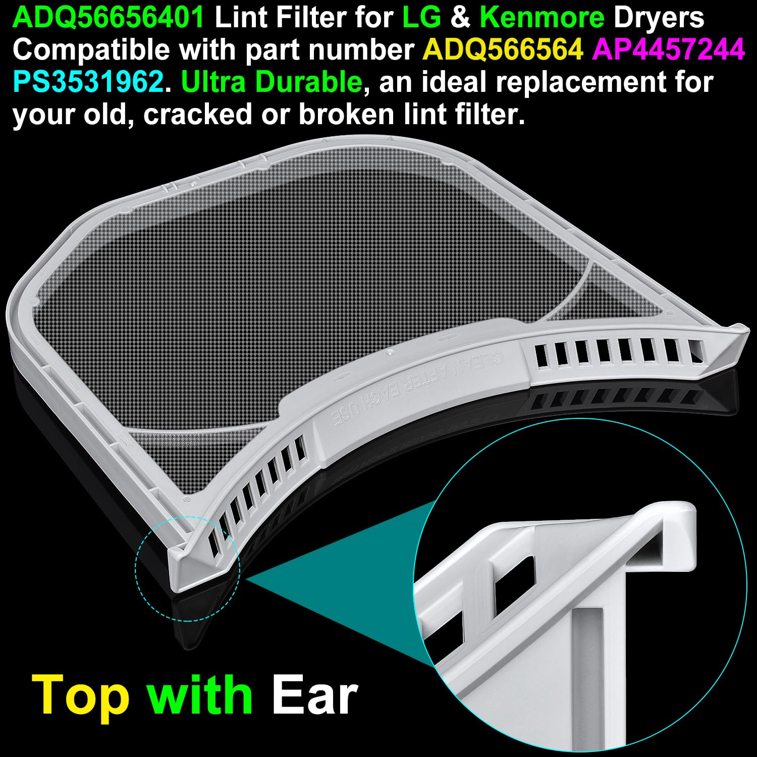 ADQ56656401 Lint Filter Replacement for LG & Kenmore Dryers, Ultra Durable Dryer Lint Screen Trap, Compatible with Part Number ADQ566564 AP4457244 PS3531962