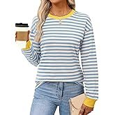 ANRABESS Long Sleeve Shirts for Women Striped Crewneck Loose Fit Tunic Tops 2025 Fall Color Block T-Shirt