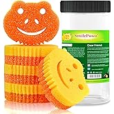 SmilePowo 5 Pack Scrub Sponge, Dual-Sided Temperature Controlled Kitchen Sponge for Dishes, Frog Bulk Sponges Household Clean