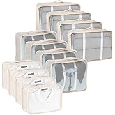 12 Pcs Packing Cubes for Suitcase Travel Luggage Bags Bulk Mesh Organizer Set for Hiking Camping Backpacking Clothes Accessories(Light Khaki, S, M, L Size)