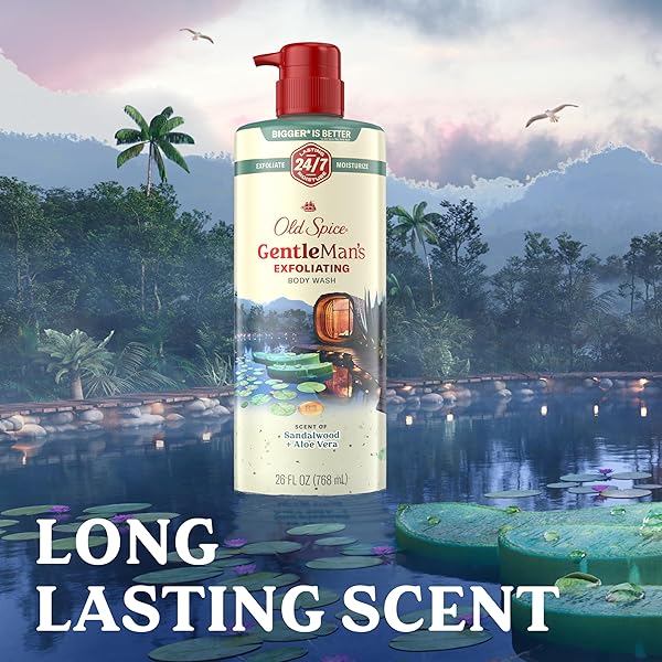 OLD SPICE GENTLEMAN’S EXFOLIATING & MOISTURIZING BODY WASH FOR MEN, 24/7 SHOWER FRESH WITH LONG LASTING SCENT, RENEWING VITAMIN B3 BLEND, SANDALWOOD + ALOE VERA SCENT, 26 OZ