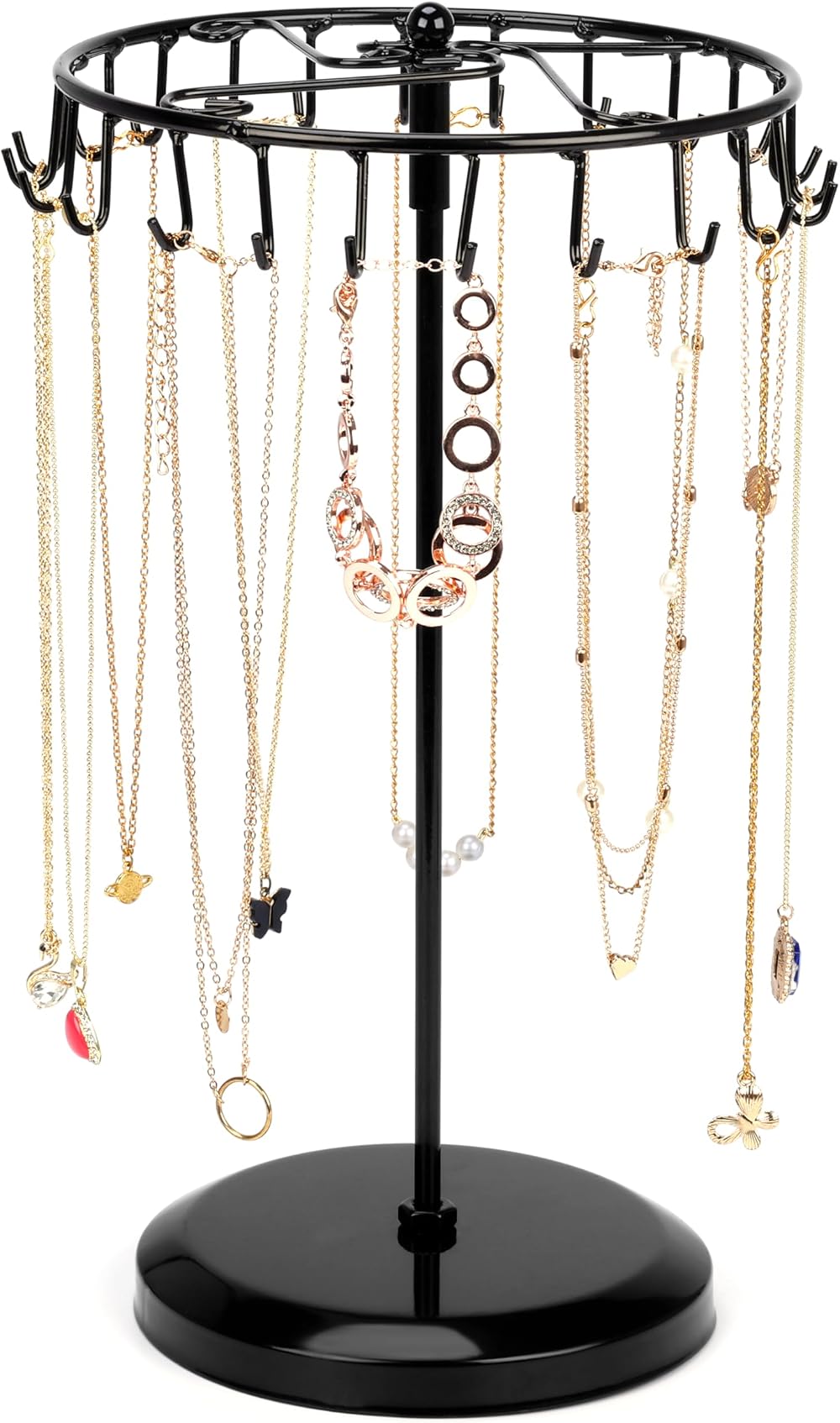 BELLE VOUS Black Rotating Jewellery Stand 23 Hooks Necklace Earring Holder