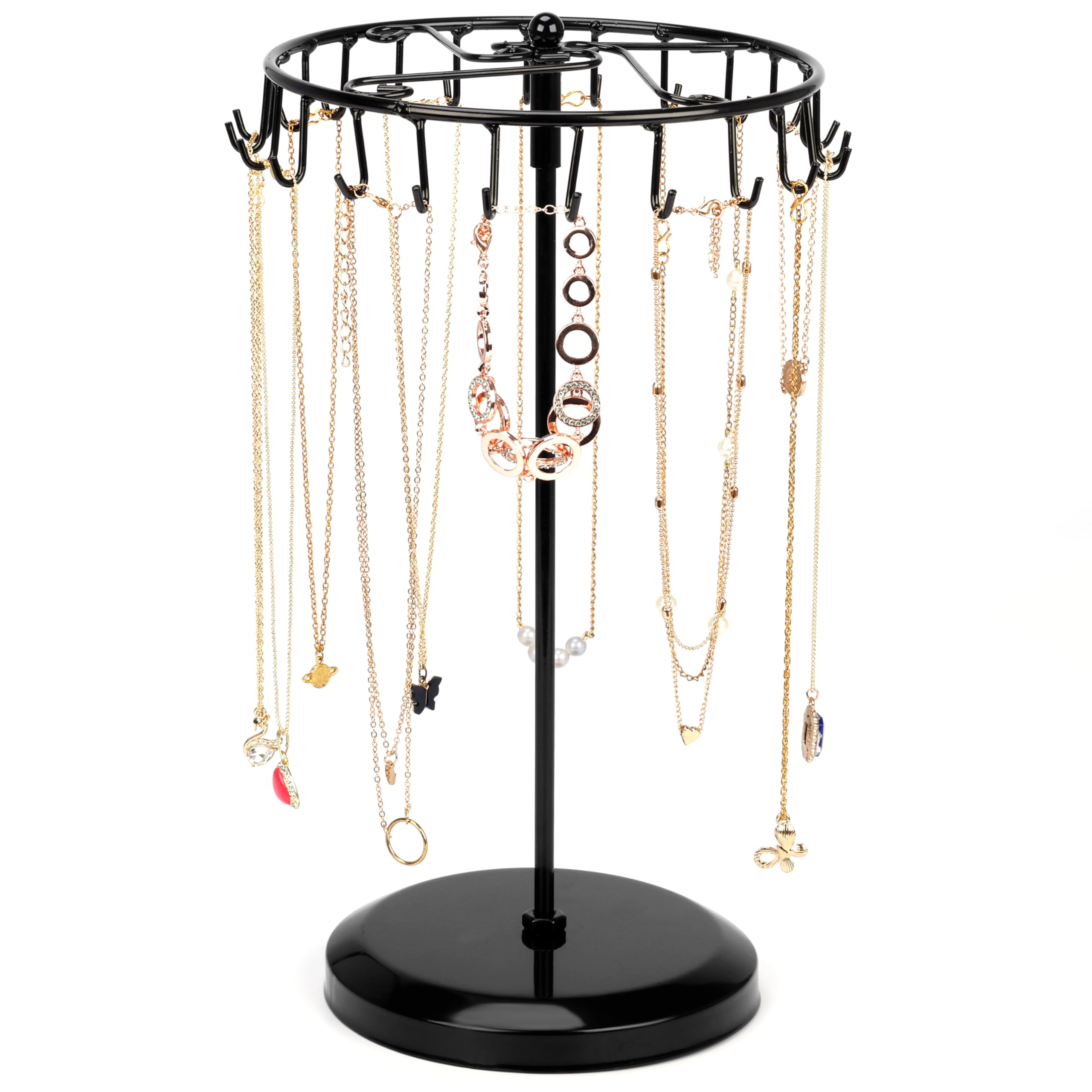 BELLE VOUS Black Rotating Jewellery Stand - Jewellery Display Stand for Necklace Storage/Earring Storage - Necklace Stand Jewellery Holder Tower Rack