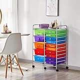 Yaheetech 15 Drawer Plastic Storage Cart with 6 Lockable Wheels Multicolor view 8