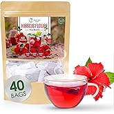 Premium Hibiscus Tea Bags - Dried Hibiscus Flower Tea Bags - 40 Teabags, 2.5g/bag), 100% Natural & Pure Hibiscus Flowers, Sugar/Caffeine/Gluten Free. Good For Your Health