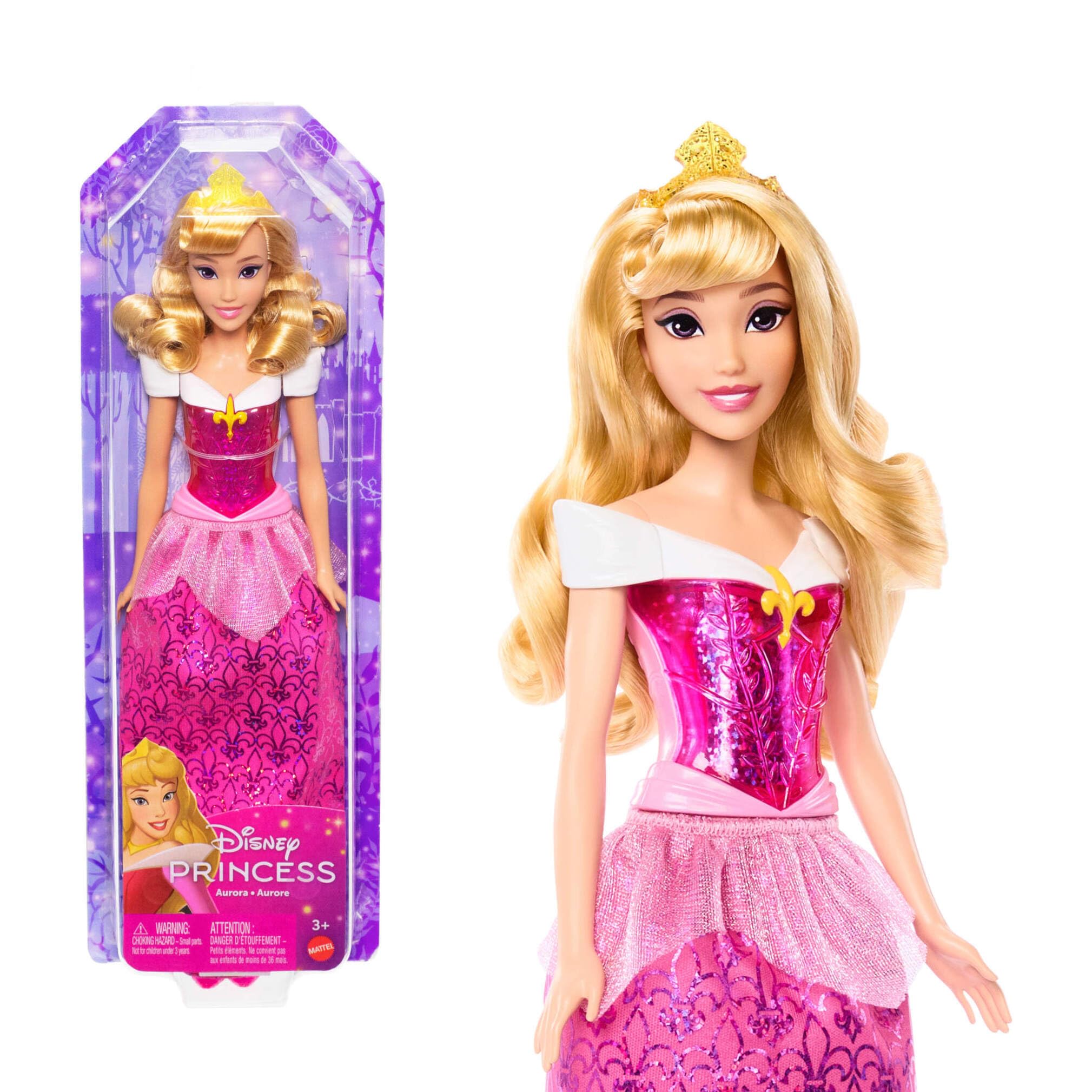 Mattel Disney Princess Dolls, Aurora Sleeping Beauty Posable Fashion Doll with Sparkling Clothing and Accessories, Disney Movie Toys, HLW09