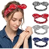 Hicarer 4 Pcs Bandana Knot Headband Red White Blue Black Women Headwrap | Patriotic Adjustable Headwrap 4th of July Hair Accessory Wedding Bachelorette Party Holiday Party Gift