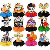 Dia De Los Muertos Decorations,12pcs Day of The Dead Table Decorations Sugar Skulls Honeycomb Centerpieces,Mexican Decor Dancing Ghost Table Centerpieces for Dia De Los Muertos Party Supplies