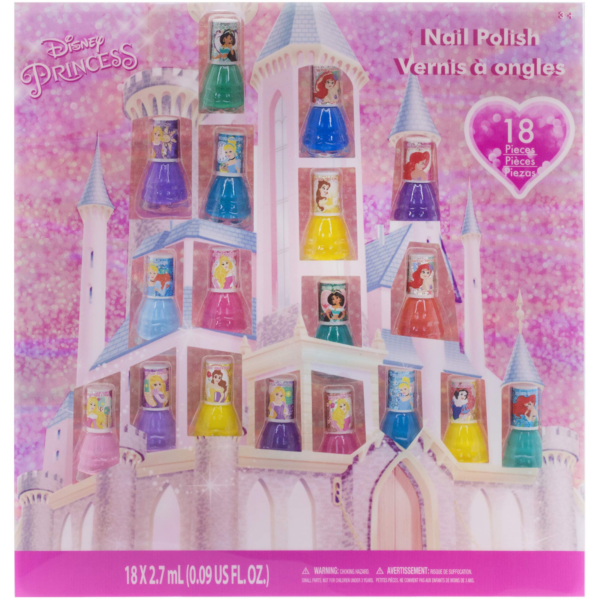 Disney Princess 18 Piece Water Based Nail Polish Set, Castle Theme, Quick Dry and Peels-Off, Nail Paint Set for Girls, Perfect for Parties by Townley Girl