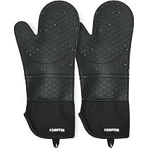 Gants De Cuisine Résistants à La Chaleur 300°C - Surface Silicone Antidérapante, Extra Longs - Noir