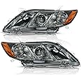 DWVO Projector Headlight Assembly Compatible with 07 08 09 2007 2008 2009 Camry Not Fit Hybrid Model Chrome Housing Headlamp with Amber Reflector Smoke Lens (Driver and Passenger Side)