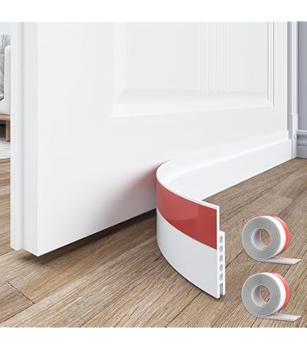 Strehknewen Bas De Porte 100 Cm Blanc, Joint Brosse Autocollant Anti-Froid Et Anti-Bruit, Coupe-Froid Porte Étanche, Isolation Énergétique, Anti- Poussière Et Anti-Insectes