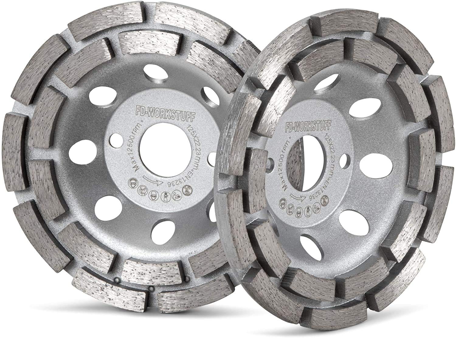 Premium Diamond Cup Wheel │ 2 Pieces │ Diameter 125 mm x 22.2 mm │ 2 Rows │ for Concrete, Granite, Masonry, Natural Stone │ Compatible with Angle Grinders