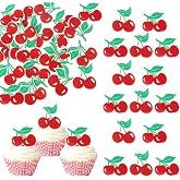Rsstarxi 60 Pack Edible Cherry Cupcake Toppers Fruit Theme Summer Cherry Cupcake Picks for Kid Baby Shower Party Decorations Boy Girl Birthday Cake Decorations Supplies Red