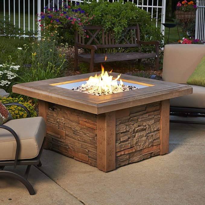 Outdoor Great Room Sierra Crystal Fire Pit Table with Ledgestone Base