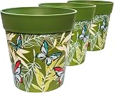 Hum Flowerpots 22cm Set of 3 Indoor Outdoor Plastic Plant Pots Green Butterfly
