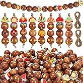 Geelin 300 Pcs Thanksgiving Turkey Wood Beads with Twine Fall DIY Wooden Bead Crafts Handmade Ornaments Turkey Wood Round Beads for Thanksgiving Party Autumn Farmhouse Supplies Decor Ornaments