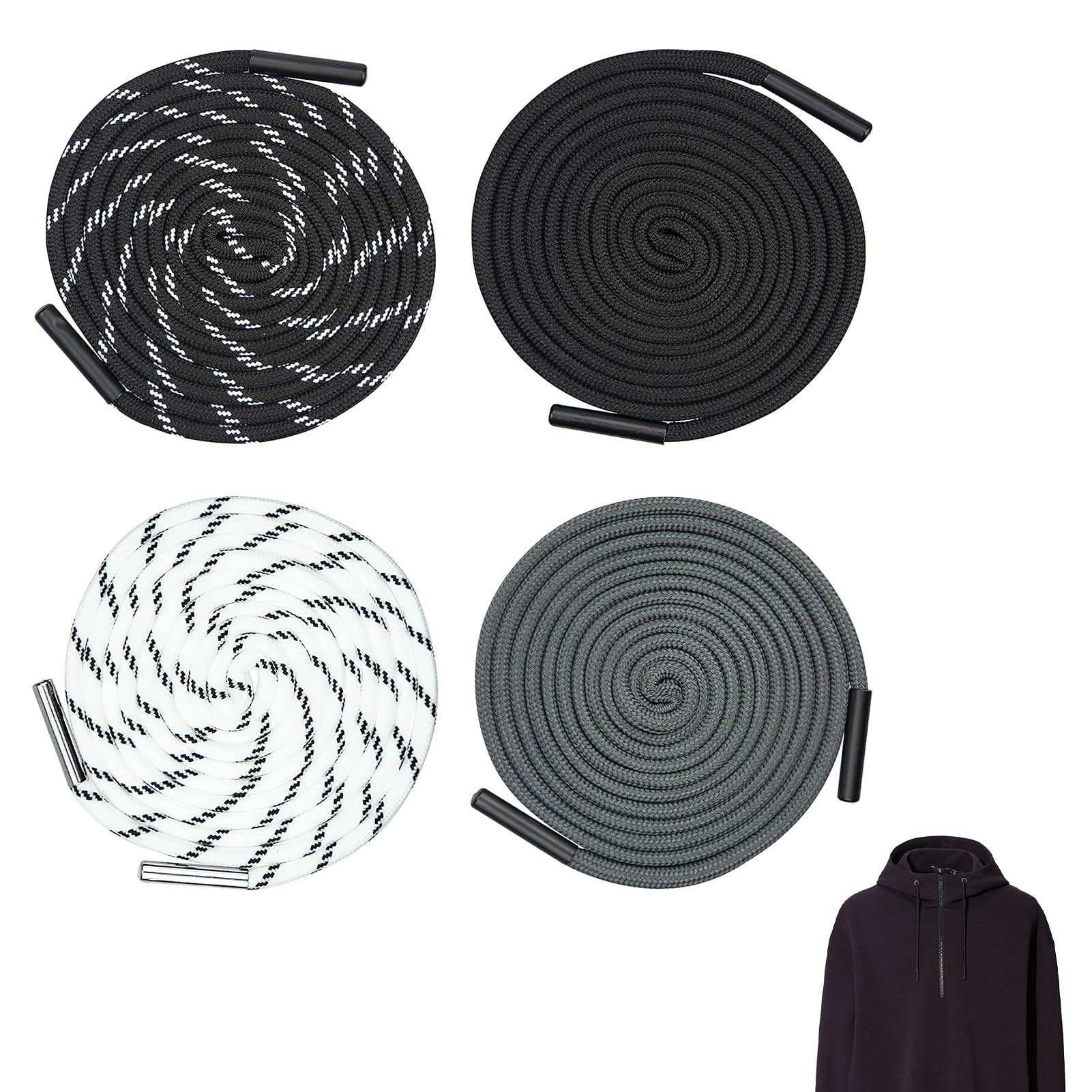 4 Pcs Waist Drawstring Cord, Extra Long Trouser Drawstring Cord, 162cm Long Encrypted Cotton Ropes with Metal Tips, Ideal for Hoodies Sweatpants Jackets Bags, 4 Colors for All Your Fashion DIY Needs