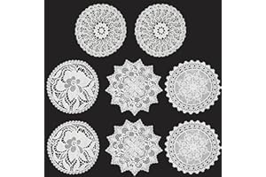 TEYOON 8 Pieces 8 Inch Cotton Lace Doilies Crochet Handmade Lace Coasters Round Lace Placemat Rustic Table Doilies Decors for Kitchen Dining Room Party Dressers Dream Catcher Decoration (Combo 3)