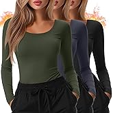 Locoowai 3 Pack Women's Underscrub Shirts Long Sleeve Thermal Scrub Undershirts Nurse Fleece Scoop Neck Slim Fit Layering Top