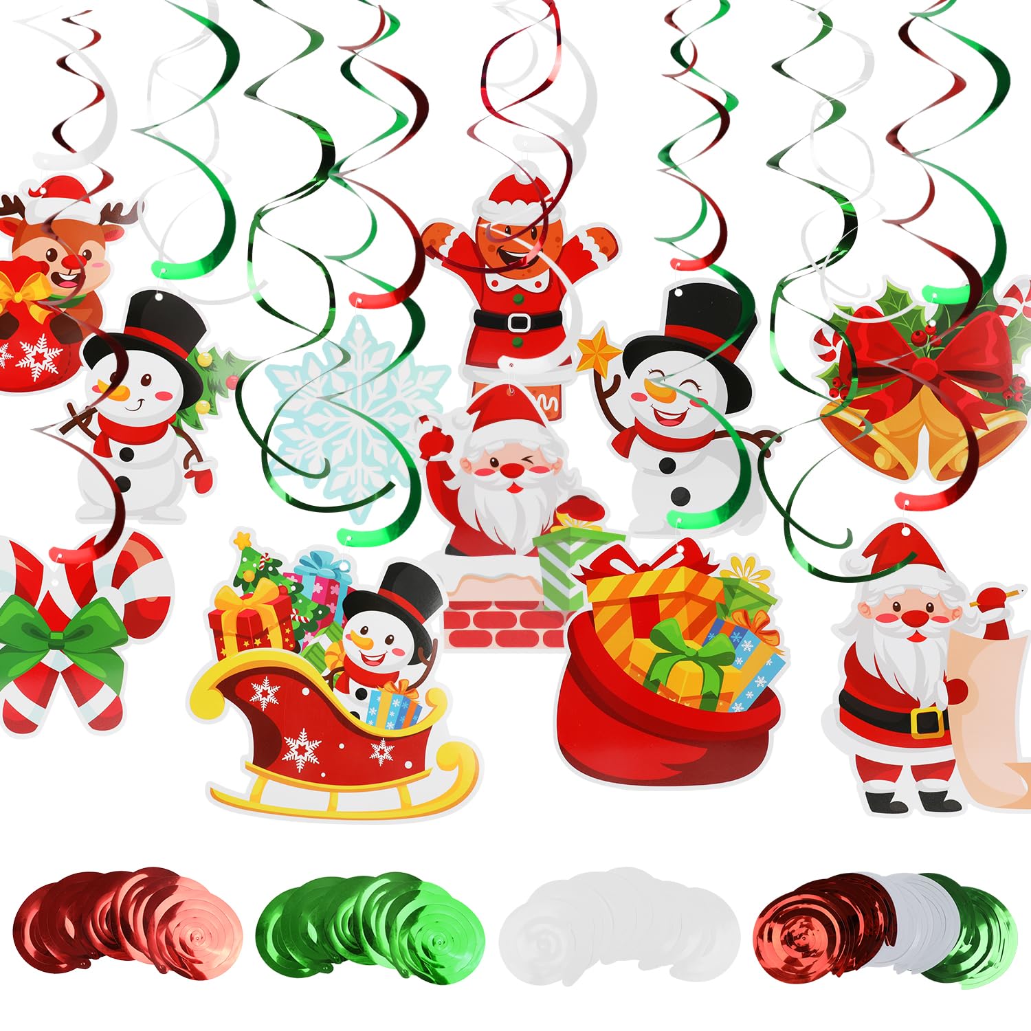 DERAYEE 51PCS Christmas Ceiling Decorations, Christmas Hanging Decorations Foil Swirl Decorations for Indoor Outdoor Xmas Holiday Party Decoration Supplies