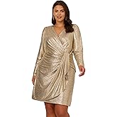 Adrianna Papell Women's Foiled Knit Draped Dress, Light Gold, 18