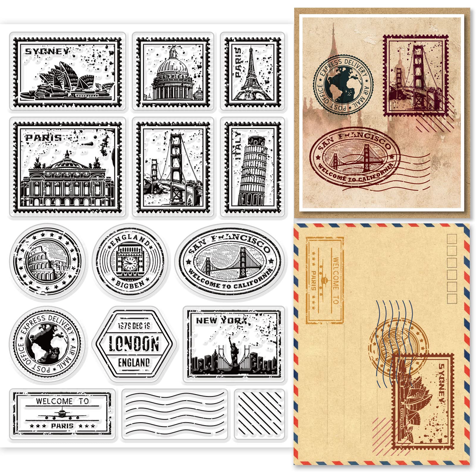 PH PandaHall Postage Clear Plastic Stamps - Bridge Travel Stamps, Card Making & Album Decor Crafting