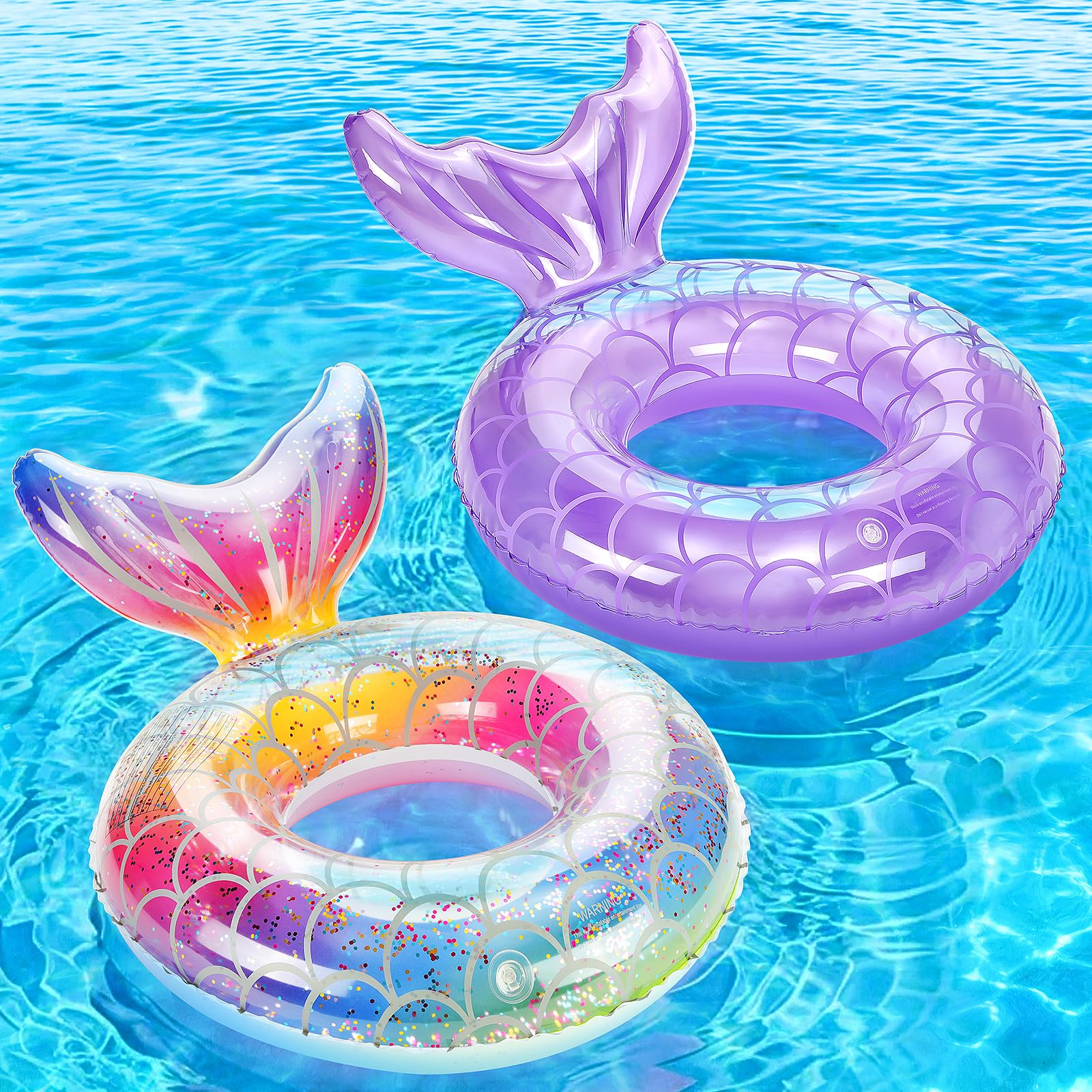 MoKo Inflatable Swimming Ring, Children Cute Pool Float Tube Decorations Swim Tubes Outdoor Pool Beach Water Floats Party Supplies Kids Floaties, 70#, Rainbow Silver Scales & Purple