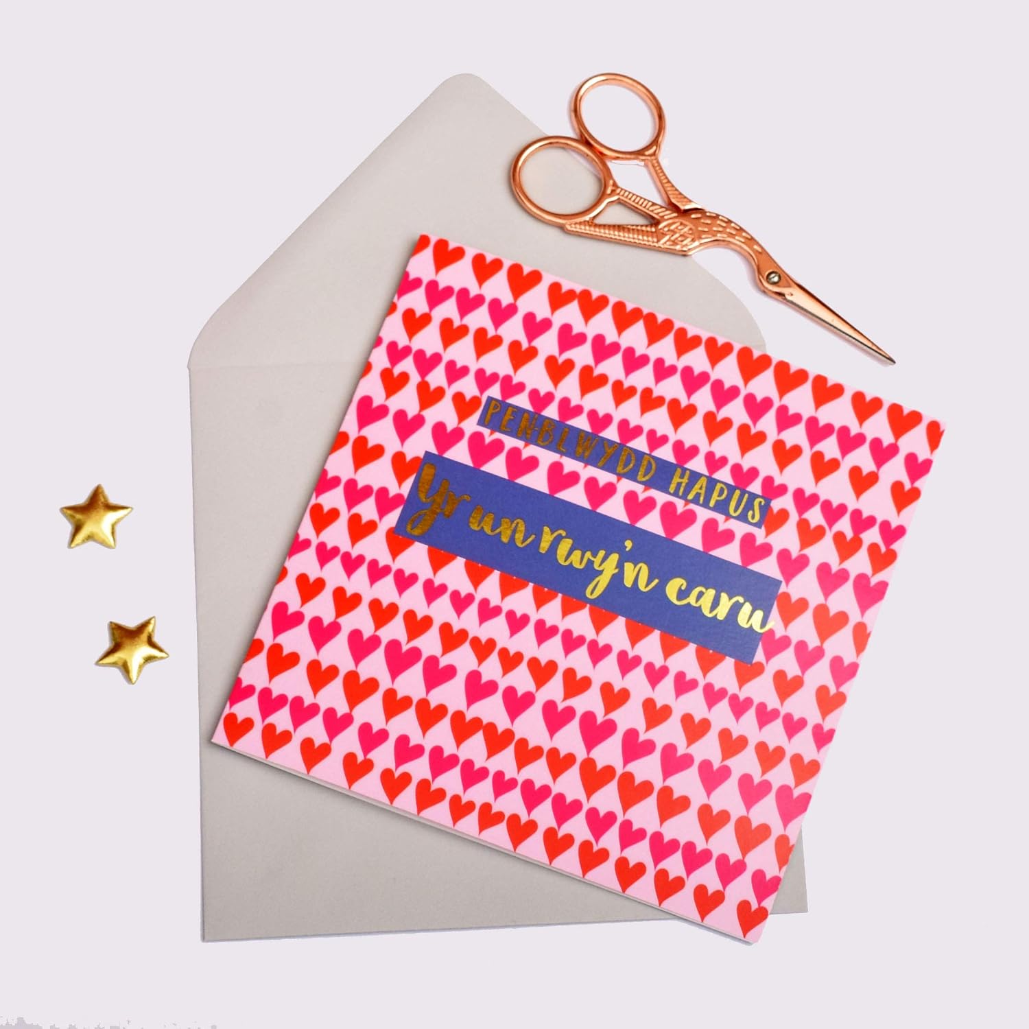 Claire Giles Greeting Cards, Welsh Happy Birthday Card, Penblwydd Hapus, to The One I Love Greeting Card, Text Foiled in Shiny Gold - Image 3